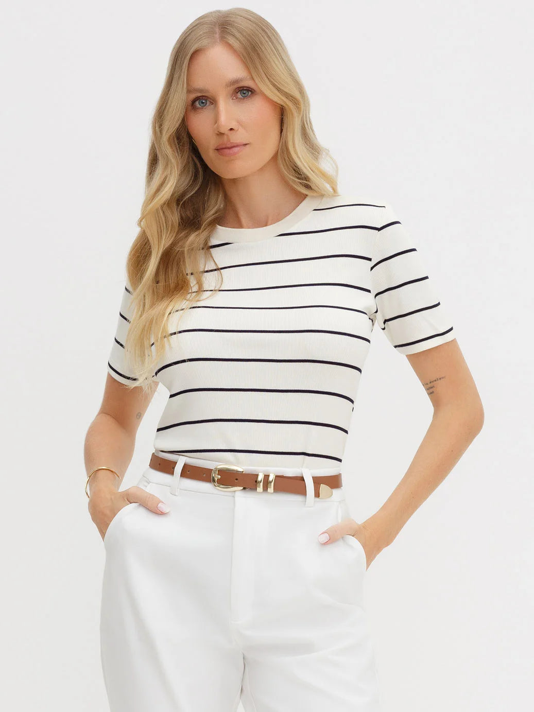 Blusa de Manga Curta Listrada